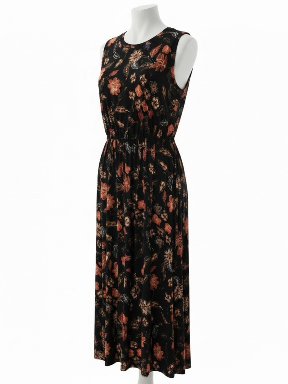 Ulla Johnson Clea Floral Black Maxi Dress with Rust Floral Print